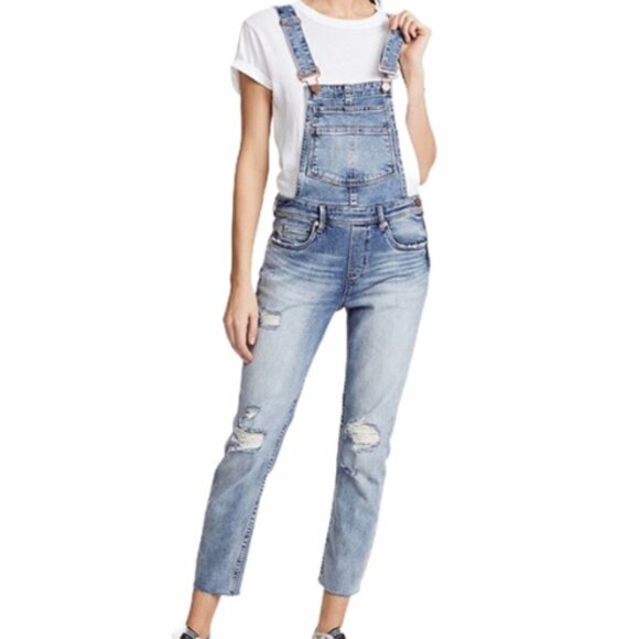 BlankNYC Slim Girlfriend Denim Overalls Size 26 Stretch Country Cowgirl Thrashed - Picture 1 of 13